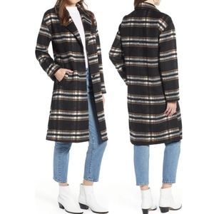 Something Navy Longline Plaid Woolly Trench Pea Coat